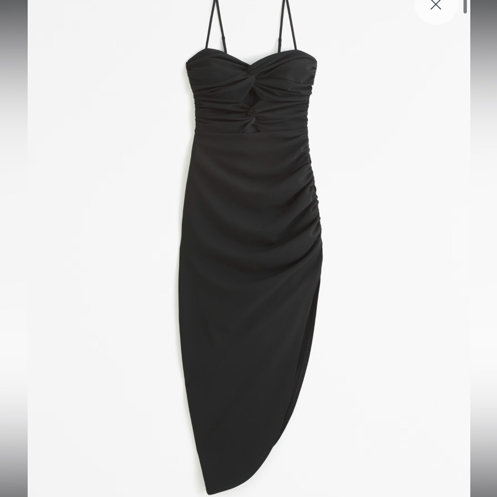 Abercrombie Ruched Front Cutout Asymmetrical Midi Dress
